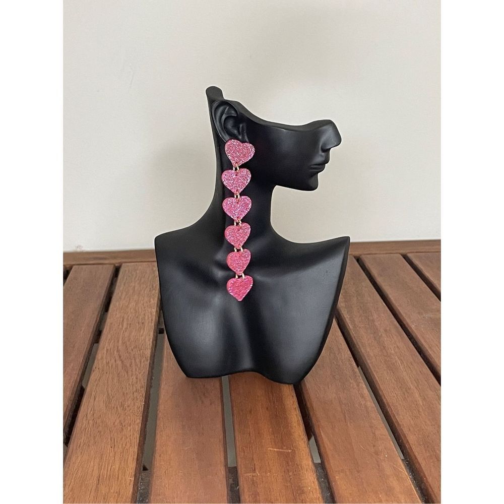 Glitter pink heart drop earrings
